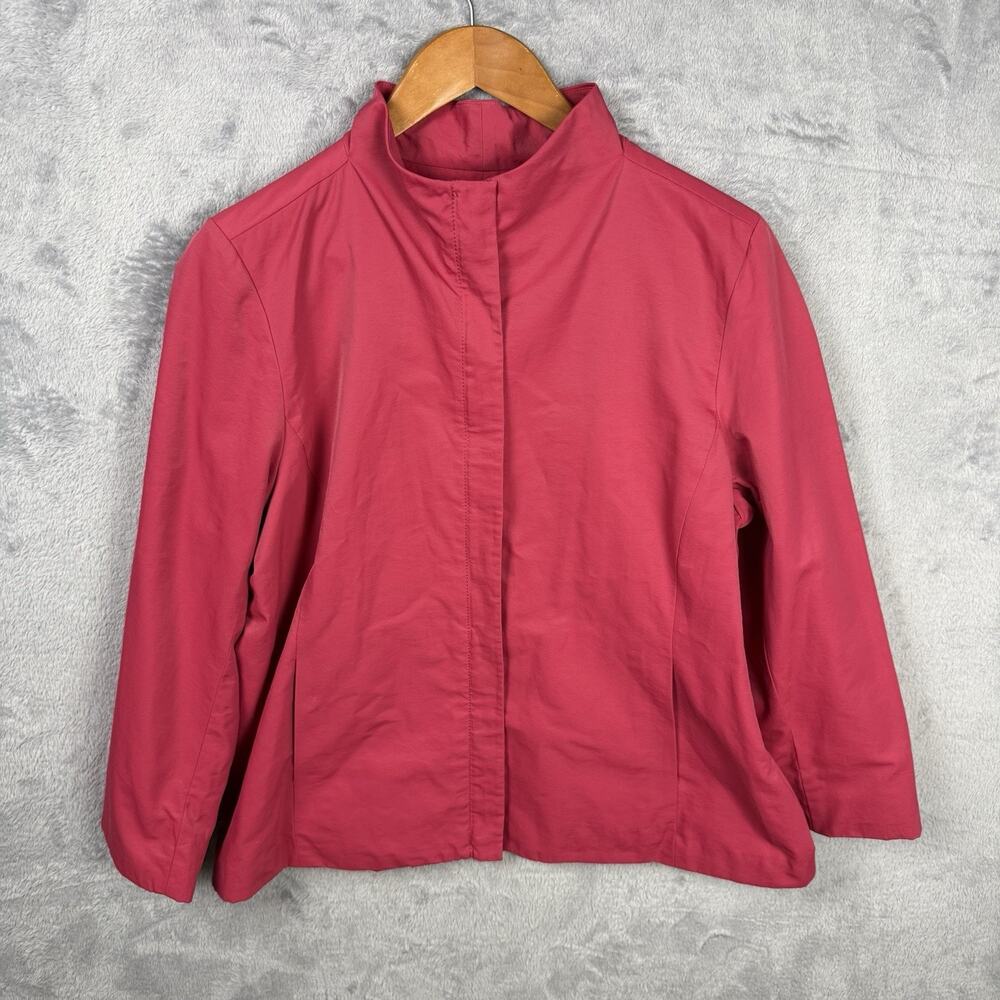 Eileen Fisher Womens Zip Up Jacket Pink Windbreaker Lightweight Classic Preppy L